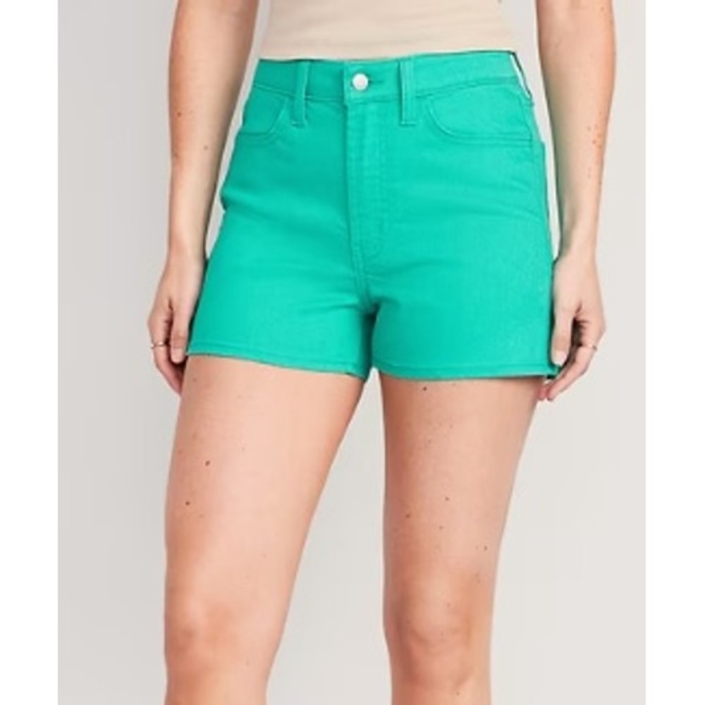 NWT Old Navy Wow High Rise Teal Green Denim Jean Shorts 16 Stretch Inseam 3"